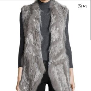 Cusp by Nieman Marcus genuine gray rabbit fur/coyote fur vest womens Size XS